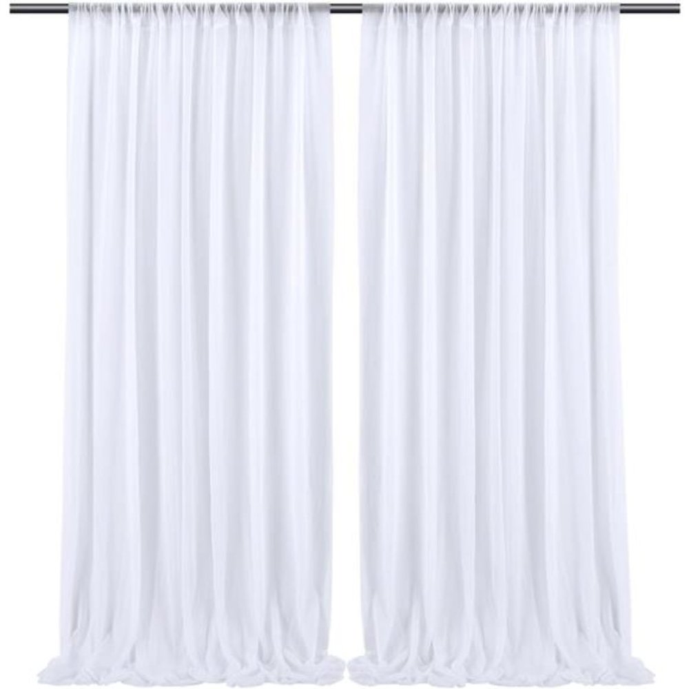 10x10ft White Sheer Tulle Backdrop Curtains for Parties Wedding, 2 Panels 5x10ft